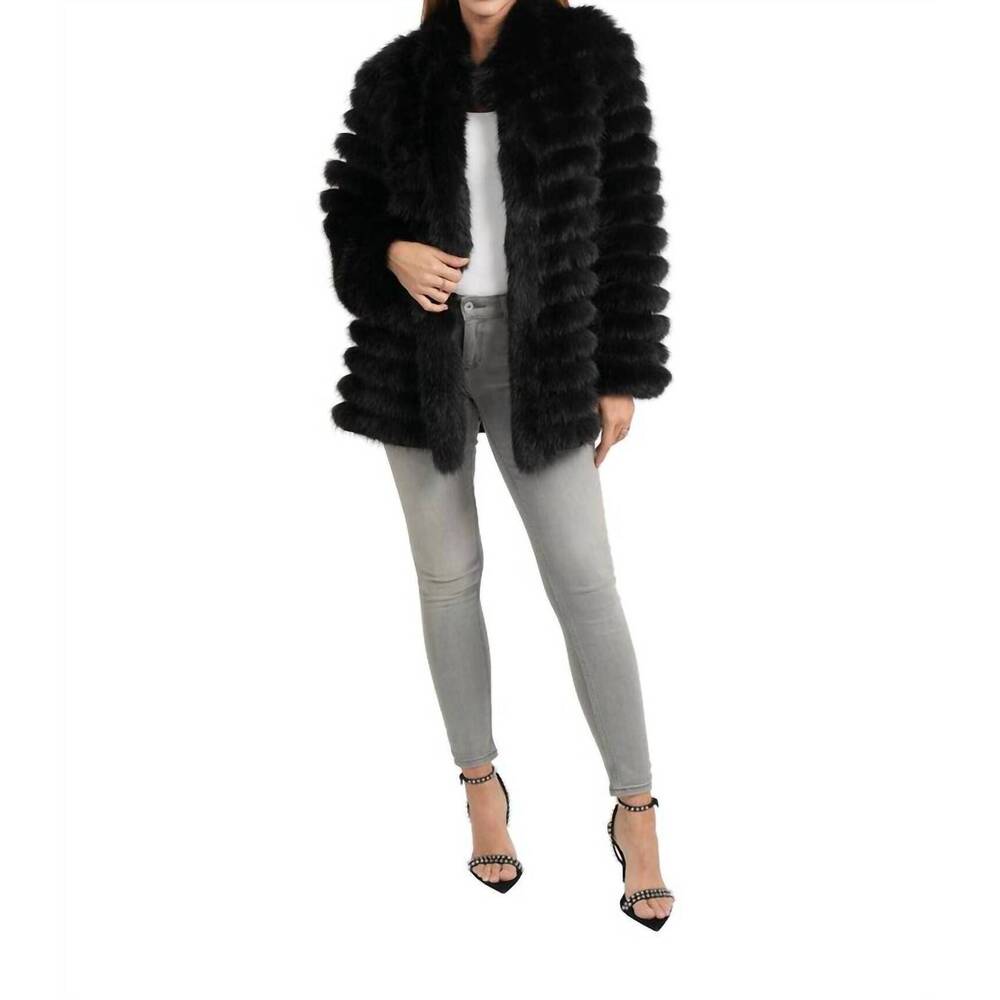 NEW LOVE TOKEN reversible faux fur nylon jacket in black